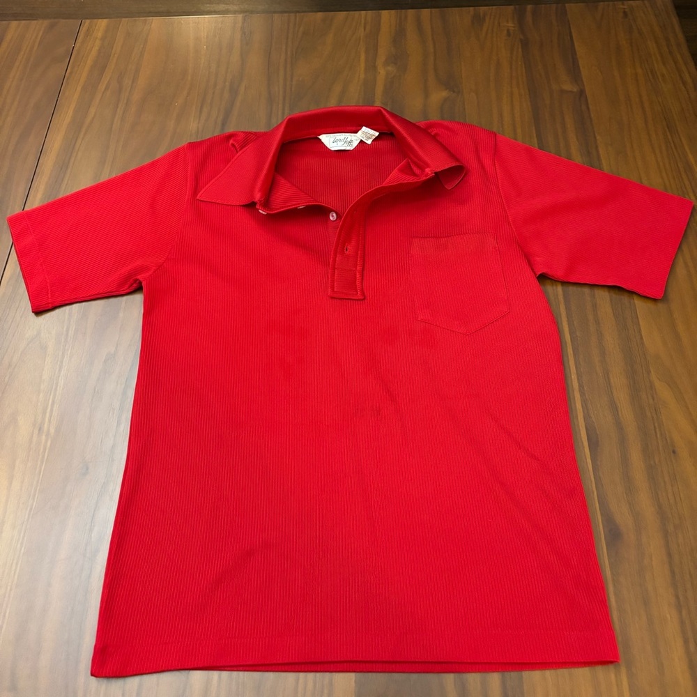 Vintage Lord Jeff Small Shirt Polo Dacron Garnet Red Ribbed Retro Disco!